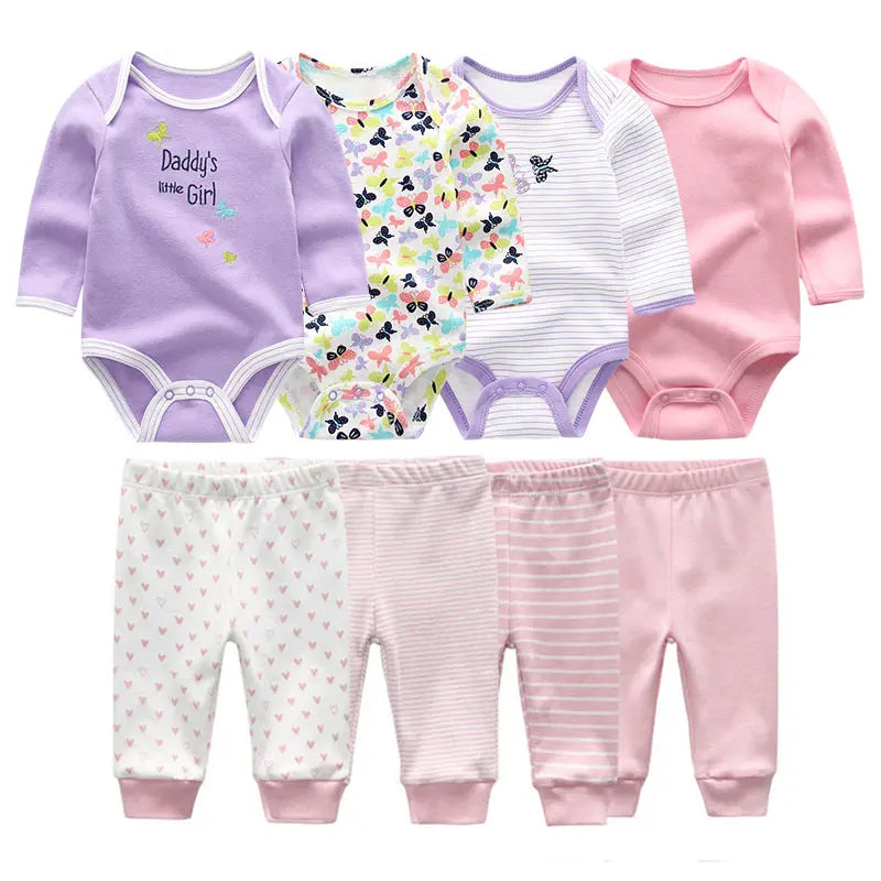 8 Pcs/Lot Bodysuits+Pants Baby Boy Girl Clothing Set Long Sleeve Cotton Unisex Suits Spring Autumn Roupas Para Bebe