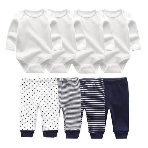 8 Pcs/Lot Bodysuits+Pants Baby Boy Girl Clothing Set Long Sleeve Cotton Unisex Suits Spring Autumn Roupas Para Bebe